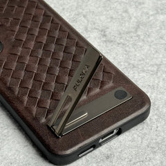 Samsung Galaxy S25 Weave Leather with Metal Kickstand Slim Back Cover