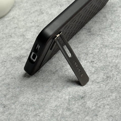 Samsung Galaxy S25 Weave Leather with Metal Kickstand Slim Back Cover