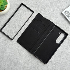 Samsung Galaxy Z Fold 6 Premium Leather Textured Flip Case with Metal Kick Stand Cover