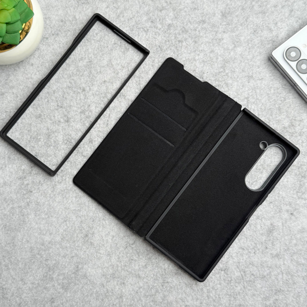 Samsung Galaxy Z Fold 6 Premium Leather Textured Flip Case with Metal Kick Stand Cover