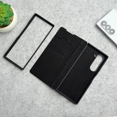 Samsung Galaxy Z Fold 6 Premium Leather Textured Flip Case with Metal Kick Stand Cover