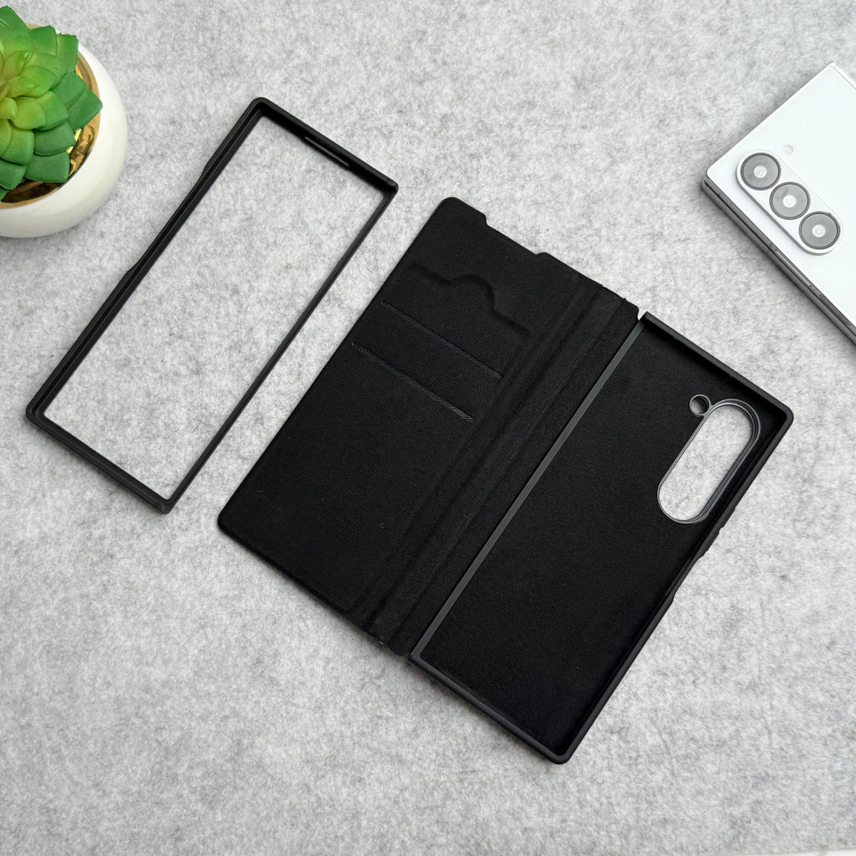 Samsung Galaxy Z Fold 6 Premium Leather Textured Flip Case with Metal Kick Stand Cover