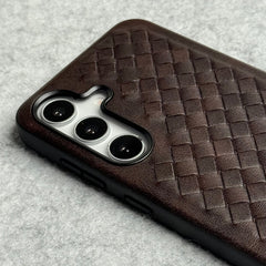 Samsung Galaxy S25 Weave Leather with Metal Kickstand Slim Back Cover