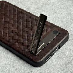 Samsung Galaxy S25 Weave Leather with Metal Kickstand Slim Back Cover