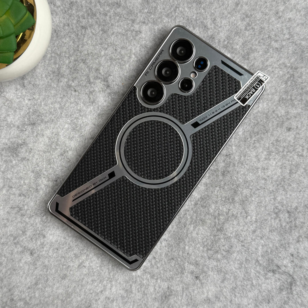 Samsung Galaxy S25 Ultra Z Shape Electroplated Magnetic PU Leather Wireless Charging Case Cover