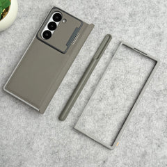 Samsung Galaxy Z Fold 6 Premium Leather Textured Flip Case with Metal Kick Stand Cover