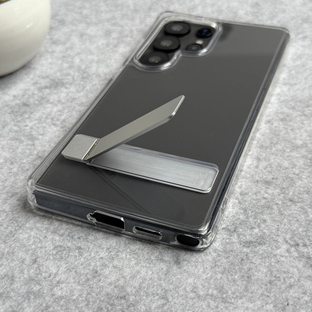 Samsung Galaxy S25 Ultra Premium Transparent Bottom Metal Stand Case Cover