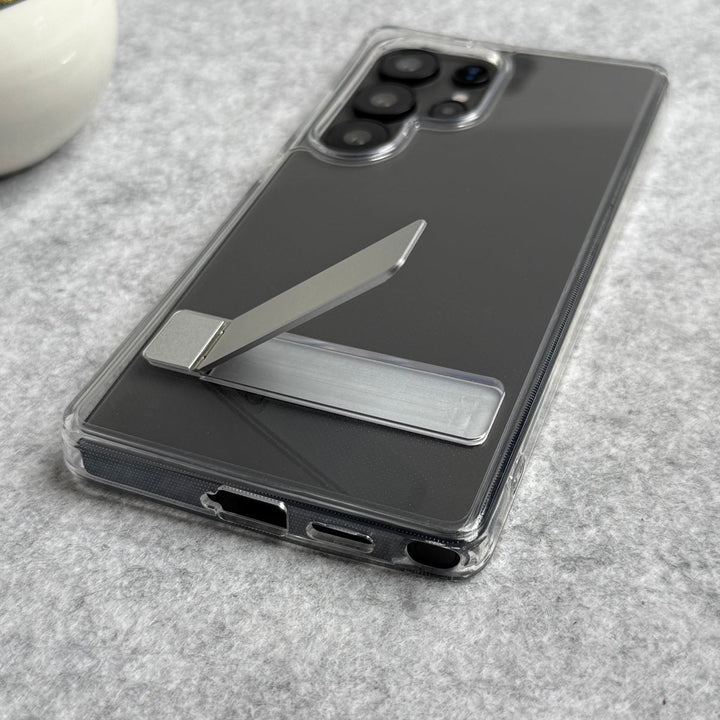 Samsung Galaxy S25 Ultra Premium Transparent Bottom Metal Stand Case Cover