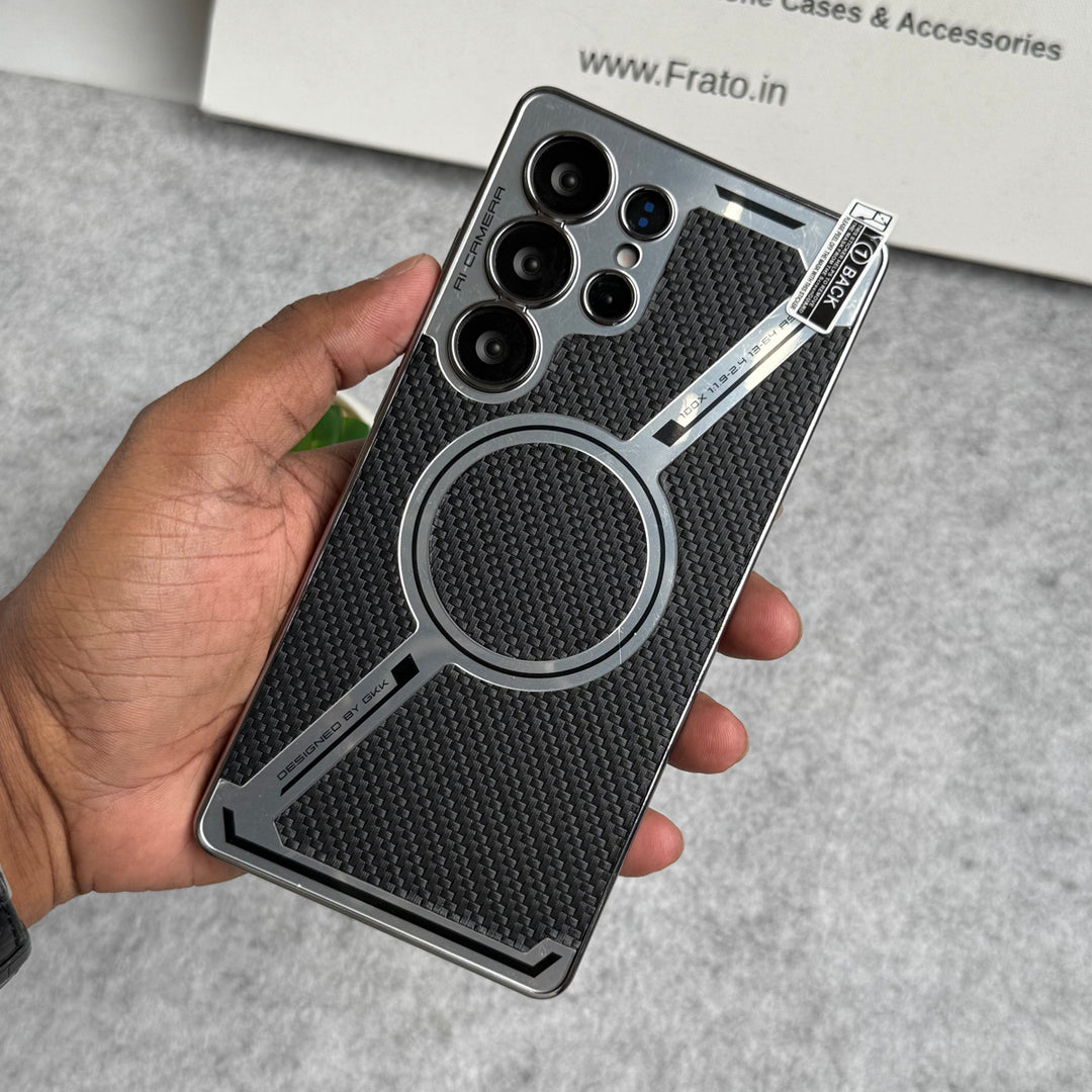 Samsung Galaxy S25 Ultra Z Shape Electroplated Magnetic PU Leather Wireless Charging Case Cover
