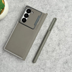 Samsung Galaxy Z Fold 6 Premium Leather Textured Flip Case with Metal Kick Stand Cover