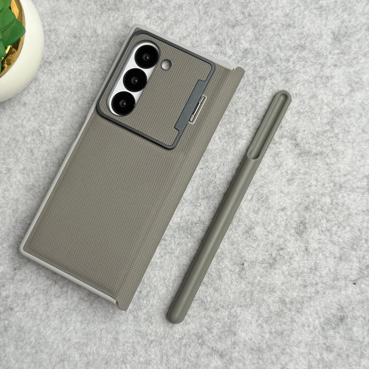 Samsung Galaxy Z Fold 6 Premium Leather Textured Flip Case with Metal Kick Stand Cover