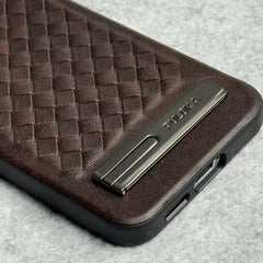 Samsung Galaxy S25 Weave Leather with Metal Kickstand Slim Back Cover