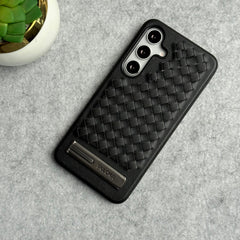 Samsung Galaxy S25 Weave Leather with Metal Kickstand Slim Back Cover