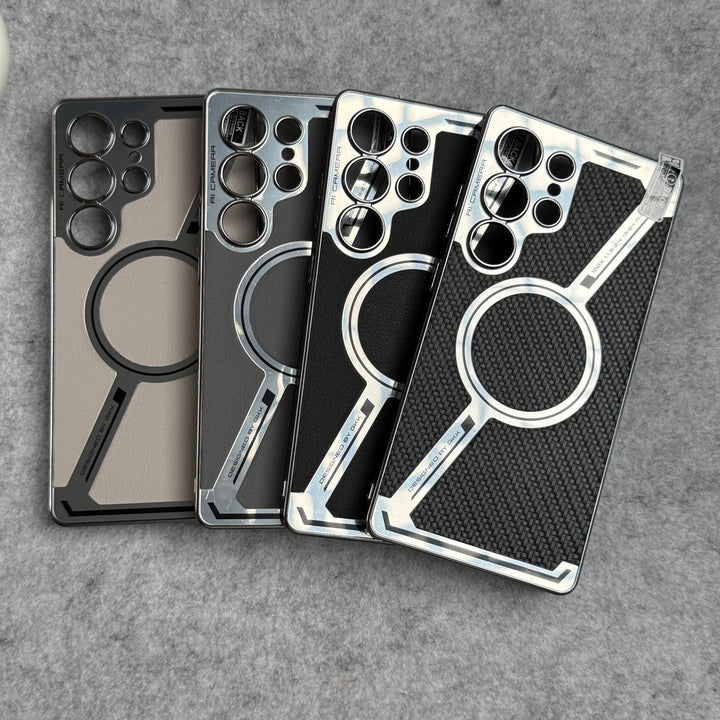 Samsung Galaxy S25 Ultra Z Shape Electroplated Magnetic PU Leather Wireless Charging Case Cover