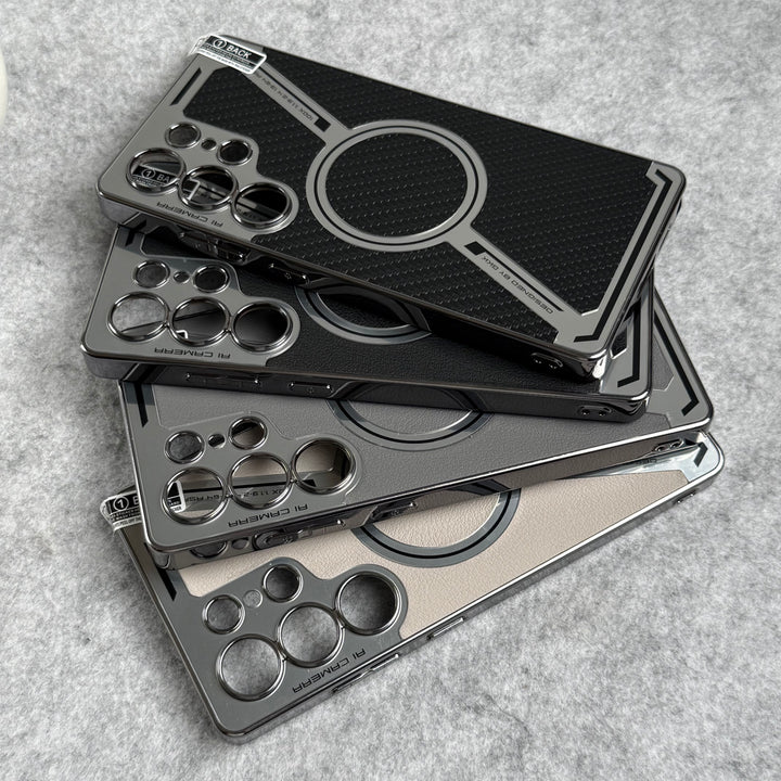 Samsung Galaxy S25 Ultra Z Shape Electroplated Magnetic PU Leather Wireless Charging Case Cover