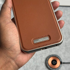 iPhone 16 Series Premium Metallic AeroFLex Aluminium Stitch Leather MagSafe Case