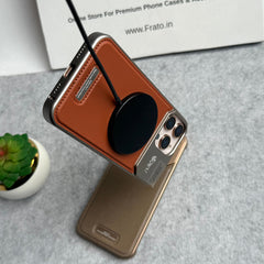 iPhone 16 Series Premium Metallic AeroFLex Aluminium Stitch Leather MagSafe Case