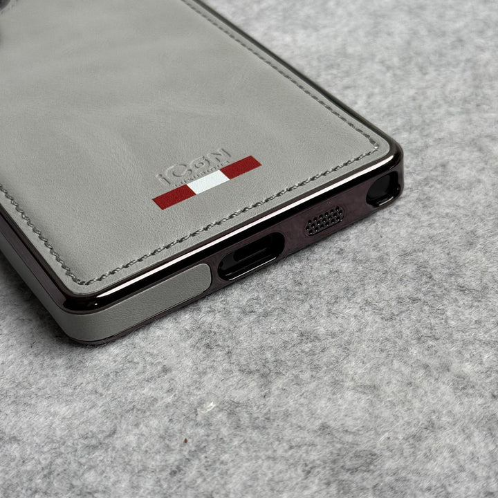 Samsung Galaxy S24 Ultra Textured Premium PU Leather Side Chrome Cover Titanium Gray