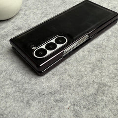 Samsung Galaxy Z Fold 5 PU Leather Chrome Plated Front Screen Protector Case Cover