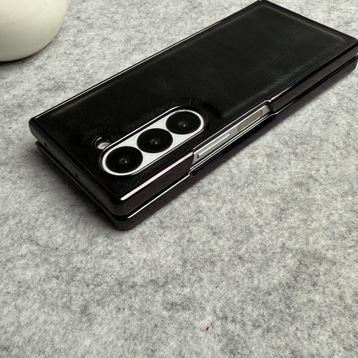 Samsung Galaxy Z Fold 5 PU Leather Chrome Plated Front Screen Protector Case Cover