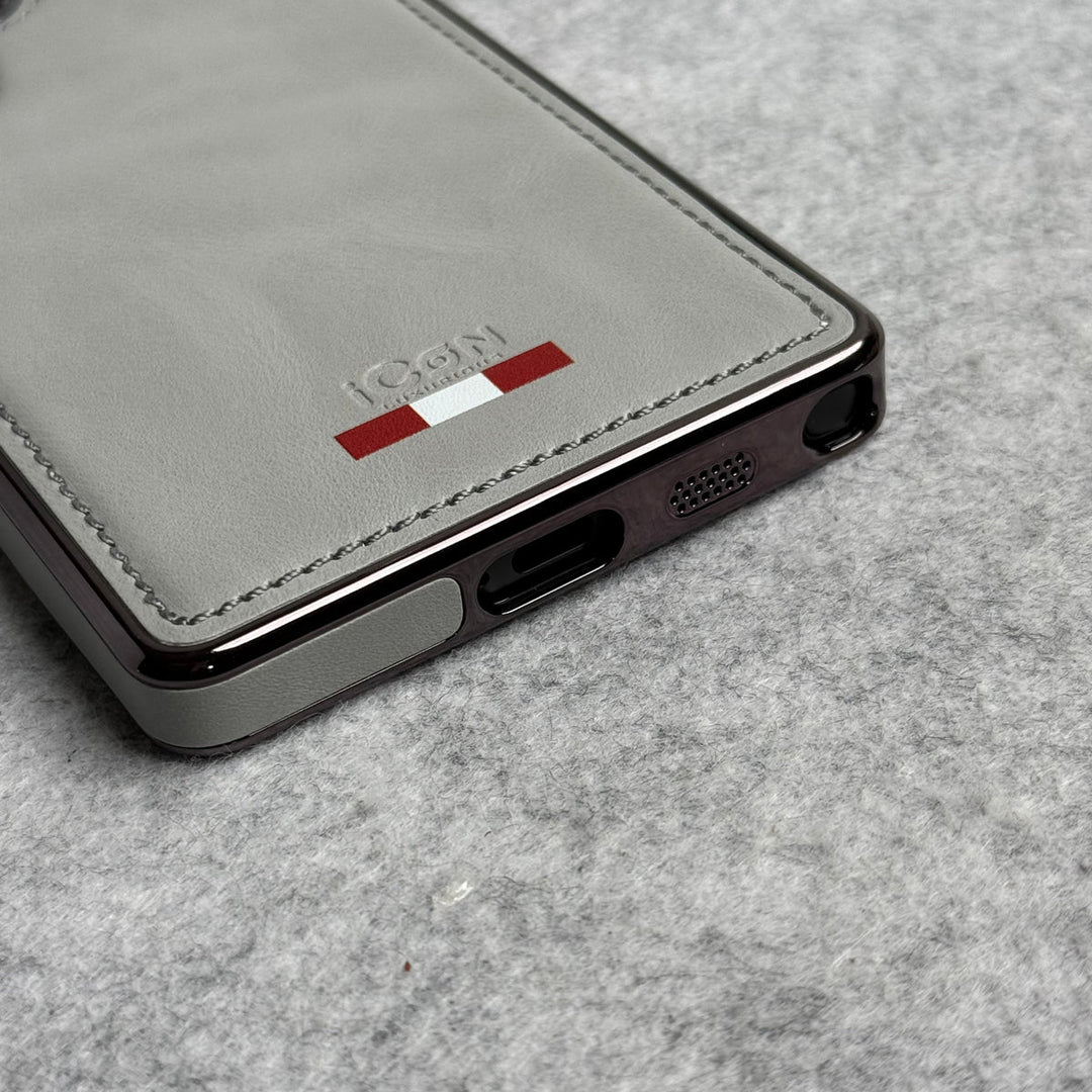 Samsung Galaxy S22 Ultra Textured Premium PU Leather Side Chrome Cover Titanium (Gray)