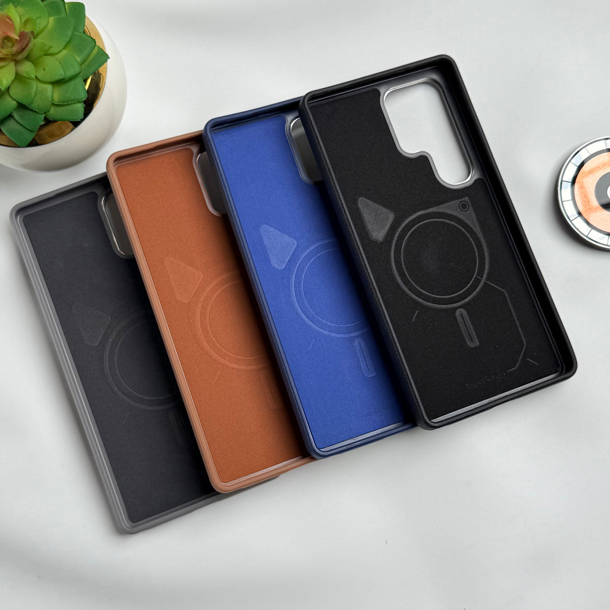 Samsung Galaxy S25 Ultra Leather Texture MagSafe PVC NUIU Case With Metal Camera Bump