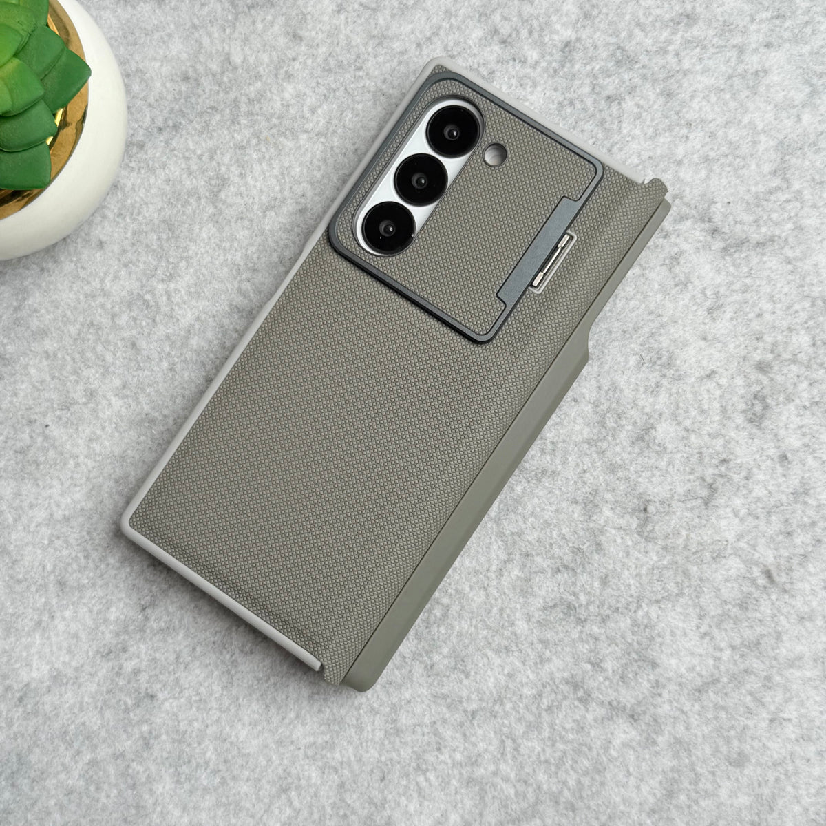 Samsung Galaxy Z Fold 6 Premium Leather Textured Flip Case with Metal Kick Stand Cover
