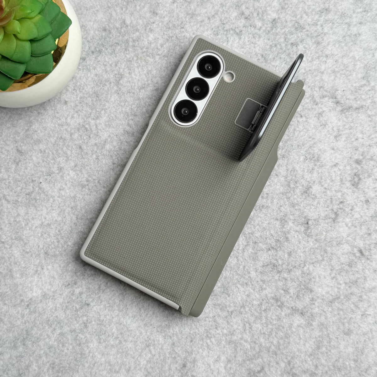 Samsung Galaxy Z Fold 6 Premium Leather Textured Flip Case with Metal Kick Stand Cover