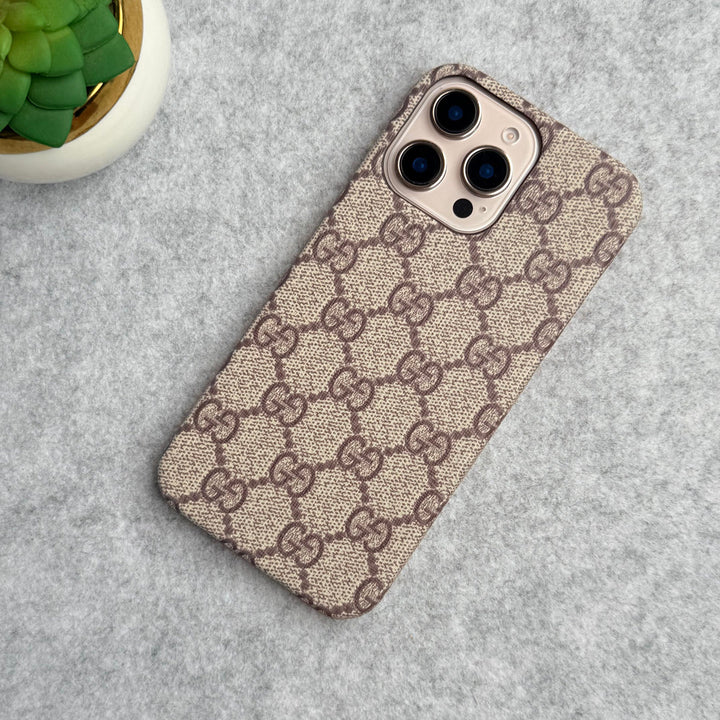 iPhone Luxury GG Pattern PU Leather Case Cover (Beige)
