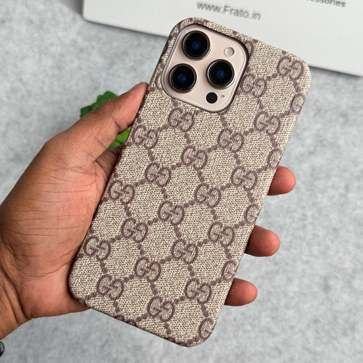 iPhone Luxury GG Pattern PU Leather Case Cover (Beige)