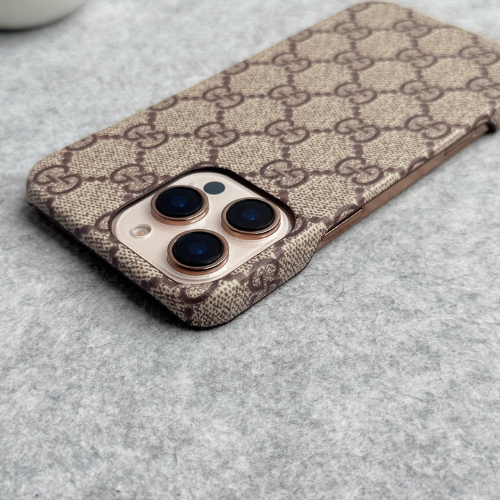 iPhone Luxury GG Pattern PU Leather Case Cover (Beige)