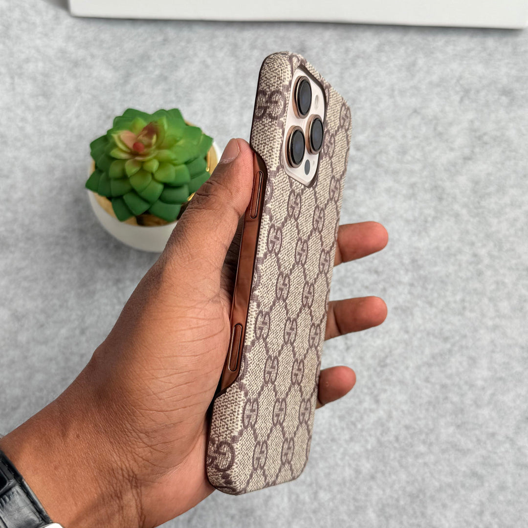 iPhone Luxury GG Pattern PU Leather Case Cover (Beige)