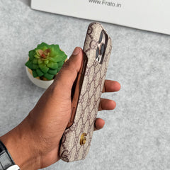 iPhone 16 Series Luxury GG Pattern PU Leather Camera Bump Case