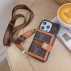 iPhone 15 Series Luxury Brand Cardholder Crossbody Sling Strap Case