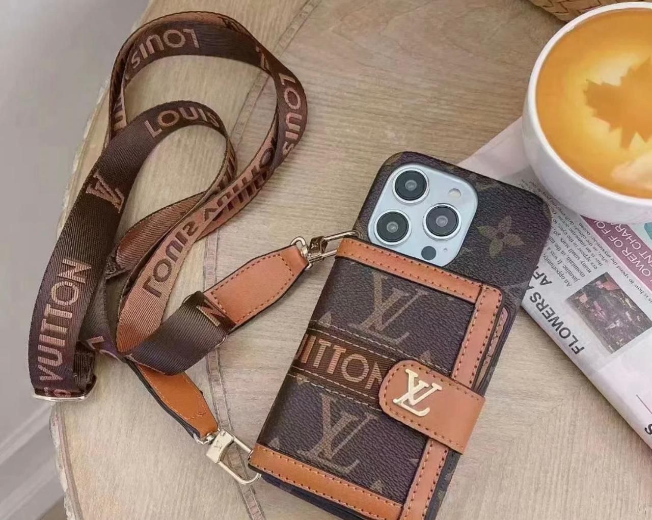 iPhone 15 Series Luxury Brand Cardholder Crossbody Sling Strap Case