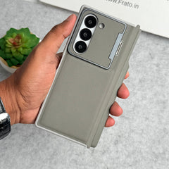 Samsung Galaxy Z Fold 6 Premium Leather Textured Flip Case with Metal Kick Stand Cover