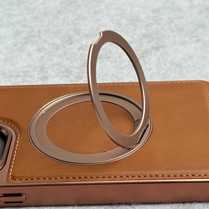 Samsung Galaxy S25 Ultra Leather Mate Chrome Plated Rotating Stand Case Cover