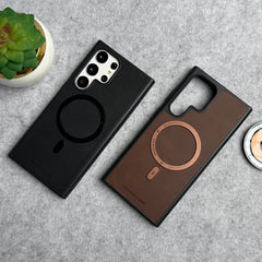 Samsung Galaxy S23 Ultra Premium PU Leather Metal MagSafe Ring Cover