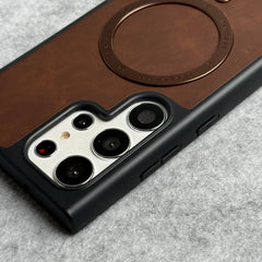 Samsung Galaxy S23 Ultra Premium PU Leather Metal MagSafe Ring Cover