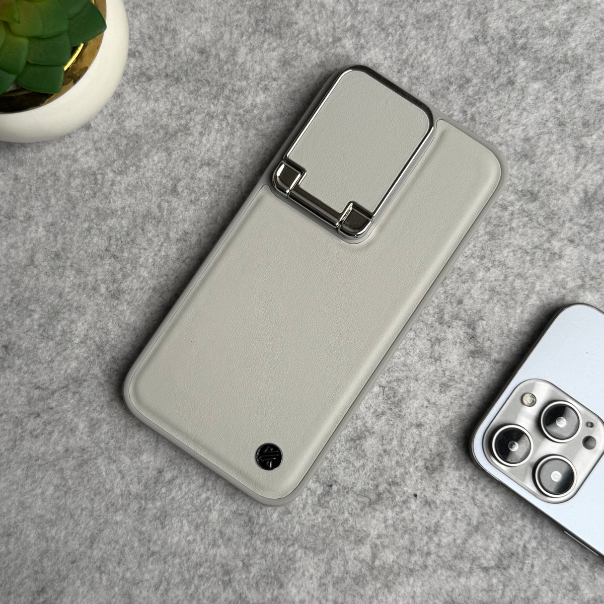 iPhone 15 Series Metal Camera Cap Stand Case Cover (WHITE)