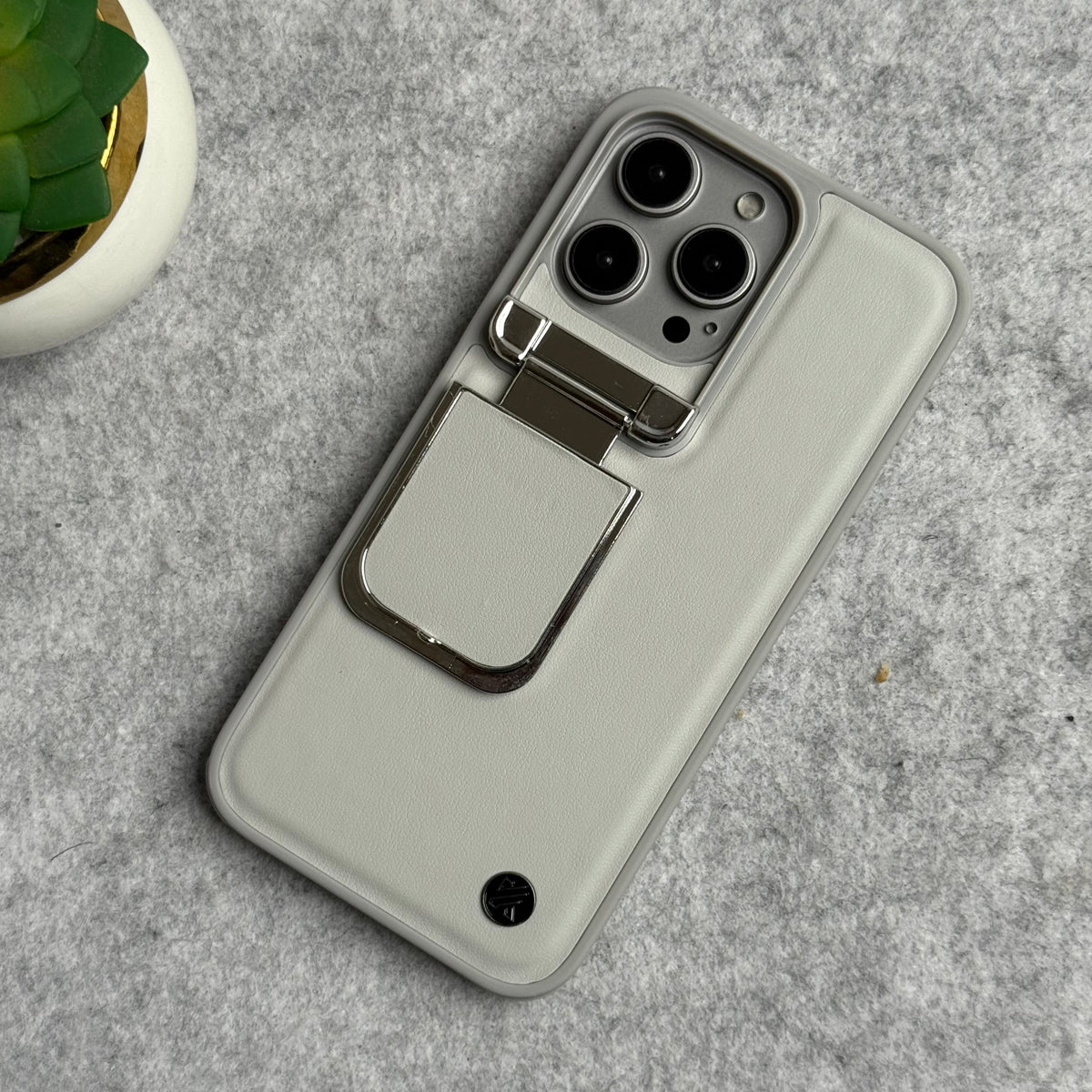 iPhone 15 Series Metal Camera Cap Stand Case Cover (WHITE)