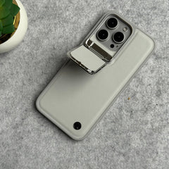 iPhone 15 Series Metal Camera Cap Stand Case Cover (WHITE)