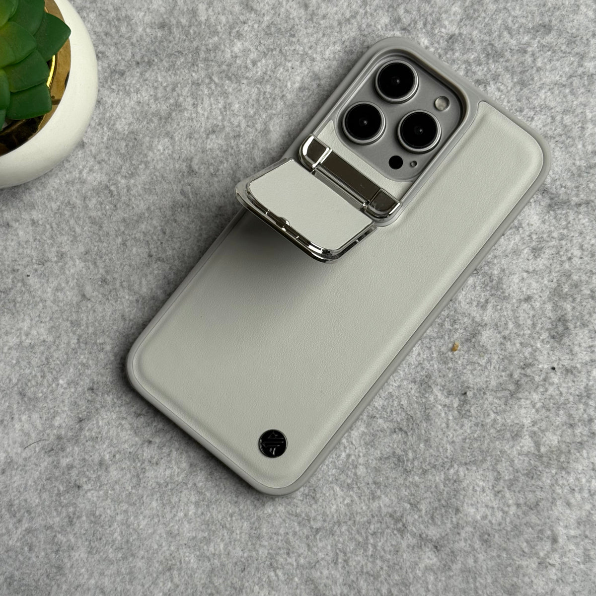 iPhone 15 Series Metal Camera Cap Stand Case Cover (WHITE)