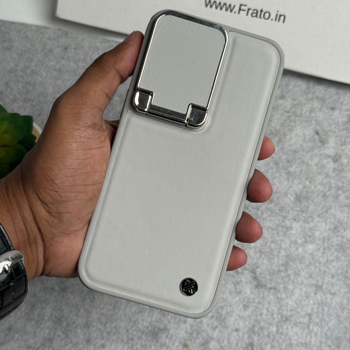 iPhone 15 Series Metal Camera Cap Stand Case Cover (WHITE)