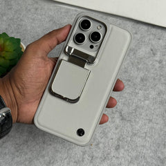 iPhone 15 Series Metal Camera Cap Stand Case Cover (WHITE)