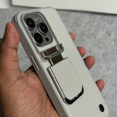 iPhone 15 Series Metal Camera Cap Stand Case Cover (WHITE)