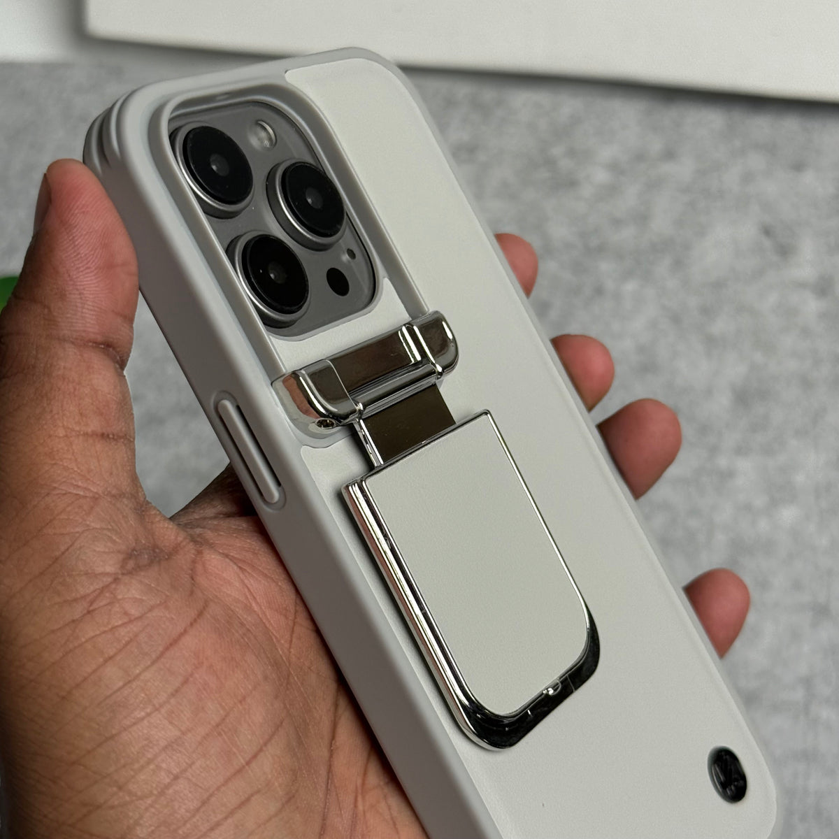 iPhone 15 Series Metal Camera Cap Stand Case Cover (WHITE)