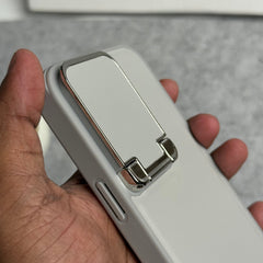 iPhone 15 Series Metal Camera Cap Stand Case Cover (WHITE)