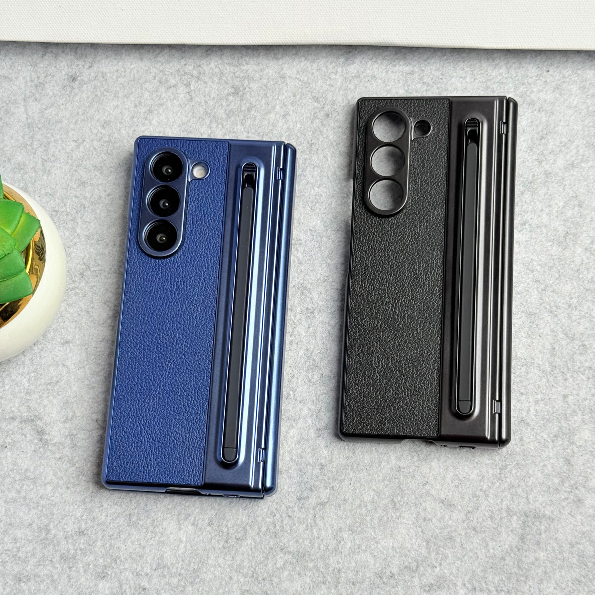 Samsung Galaxy Z Fold 6 Leather Plating front Glass Protected Hinge Case Folding Cover