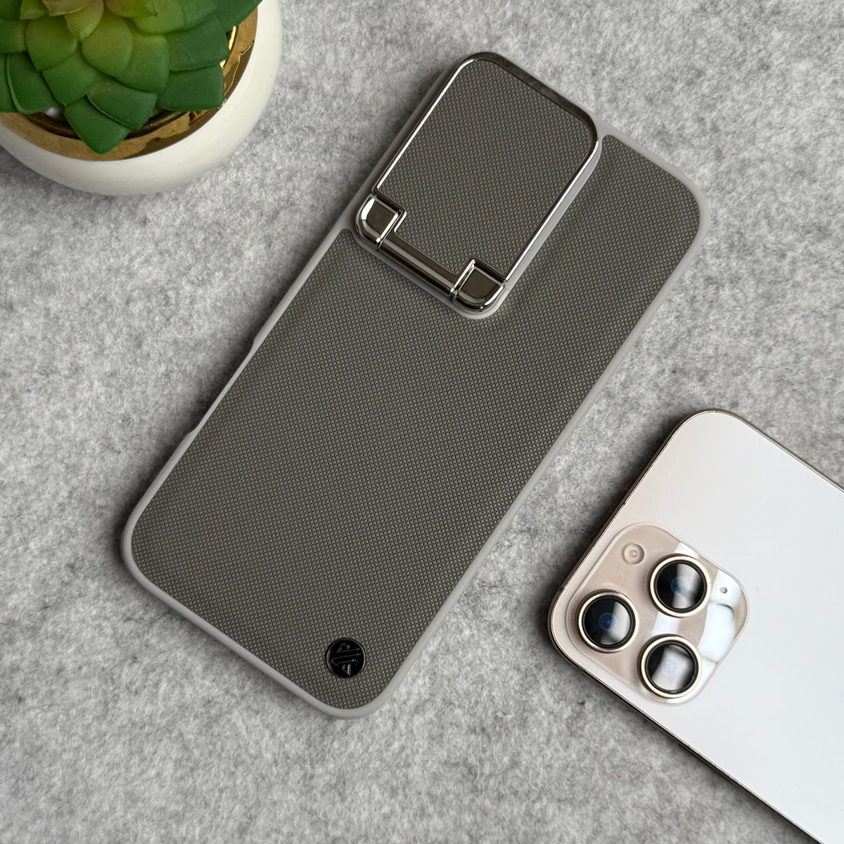 iPhone 16 Series Metal Camera Cap Stand Case Cover (Gray)
